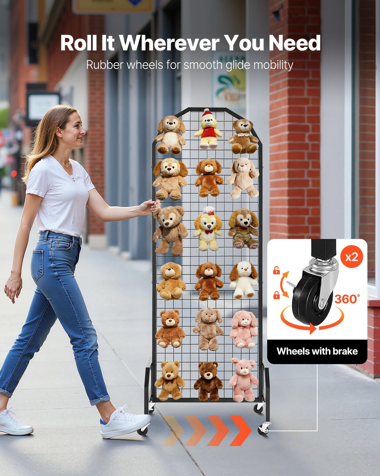 2 Packs Grid Wall Panels, 600 x 1640mm Wire Grid Panels Display Rack, Movable Art Display Shelf with Wheels and 20 Hooks, Black Carbon Steel Gridwall for Craft Show, Decor, Storage, Notice Board