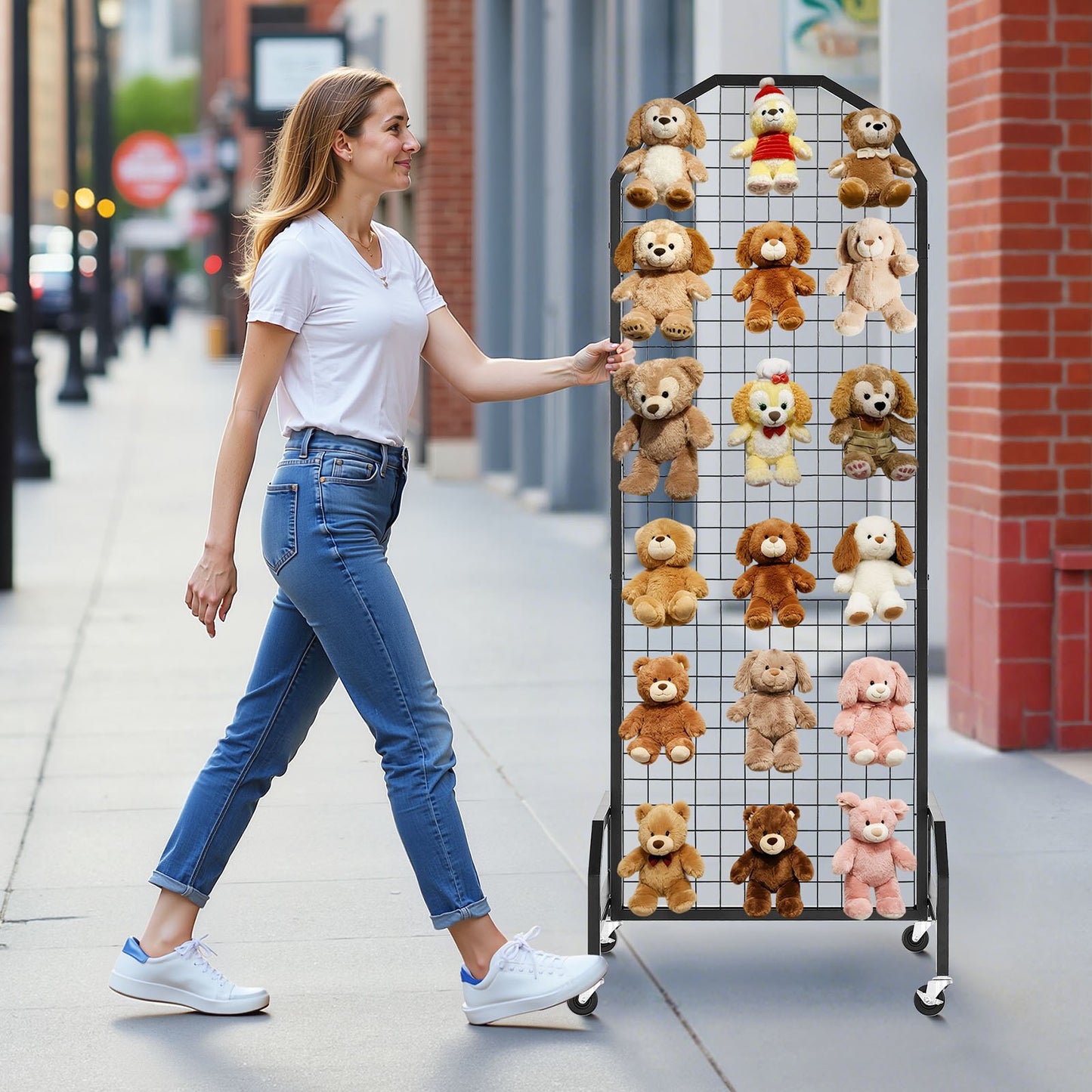 2 Packs Grid Wall Panels, 600 x 1640mm Wire Grid Panels Display Rack, Movable Art Display Shelf with Wheels and 20 Hooks, Black Carbon Steel Gridwall for Craft Show, Decor, Storage, Notice Board