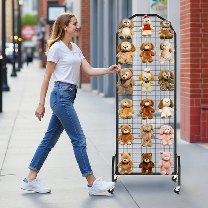 2 Packs Grid Wall Panels, 600 x 1640mm Wire Grid Panels Display Rack, Movable Art Display Shelf with Wheels and 20 Hooks, Black Carbon Steel Gridwall for Craft Show, Decor, Storage, Notice Board