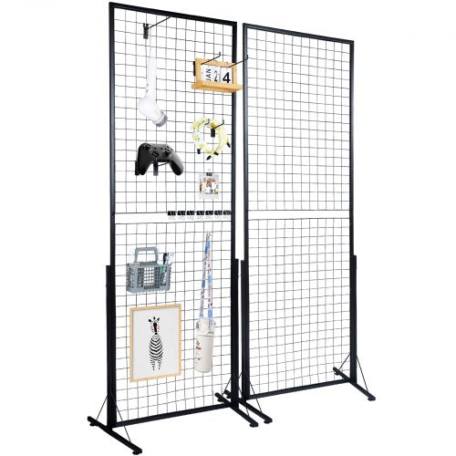61 x170.7 cm Grid Wall Panels Tower, 2 Packs Wire Gridwall Display Racks with T-Base Floorstanding, Double Side Gridwall Panels for Art Craft Shows, Retail Display with Extra Clips and Hooks