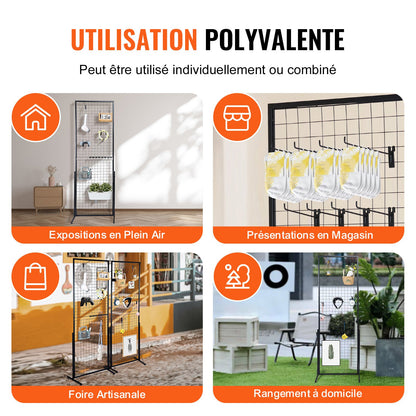 61 x170.7 cm Grid Wall Panels Tower, 2 Packs Wire Gridwall Display Racks with T-Base Floorstanding, Double Side Gridwall Panels for Art Craft Shows, Retail Display with Extra Clips and Hooks