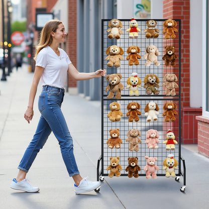 2 Packs Grid Wall Panels, 898 x 1798 mm Wire Grid Panels Display Rack, Movable Art Display Shelf with Wheels & 10 Hooks, Black Carbon Steel Gridwall for Craft Show, Decor, Storage, Notice Board