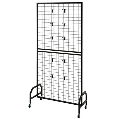 2 Packs Grid Wall Panels, 898 x 1798 mm Wire Grid Panels Display Rack, Movable Art Display Shelf with Wheels & 10 Hooks, Black Carbon Steel Gridwall for Craft Show, Decor, Storage, Notice Board