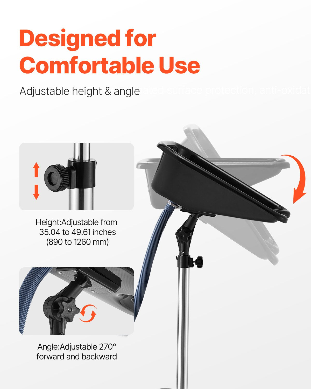 Portable Shampoo Bowl, Shampoo Sink with Adjustable Height & Angle, Salon Hair Wash Sink with Drain Hose and Star-Shaped Support Base for Barbershop Beauty Spa Center Home Use