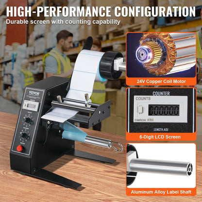 Automatic Label Dispenser, Width 0.6"-4.9"/15-125 mm, Length 0.1"-5.9"/3-150 mm, Automatic Label Stripper Label Separating Machine, Speed Adjustable Label Applicator, Auto Counting 0-999999