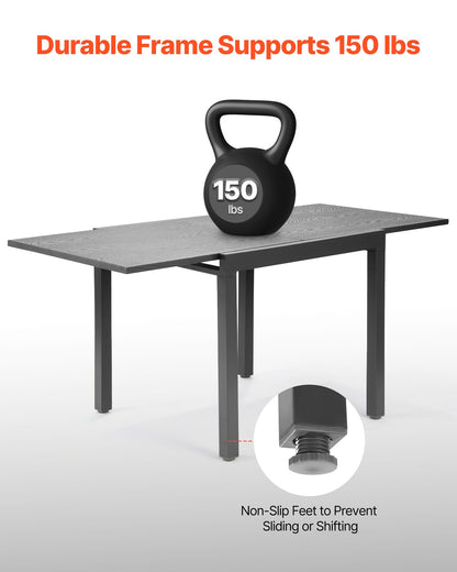 Expandable Outdoor Patio Dining Table, 80-160cm Rectangular Backyard Bistro Tables for 4-6, Aluminum Frame Metal Steel Slat , All-Weather Large Furniture for Lawn Garden Porch, Dark Gray