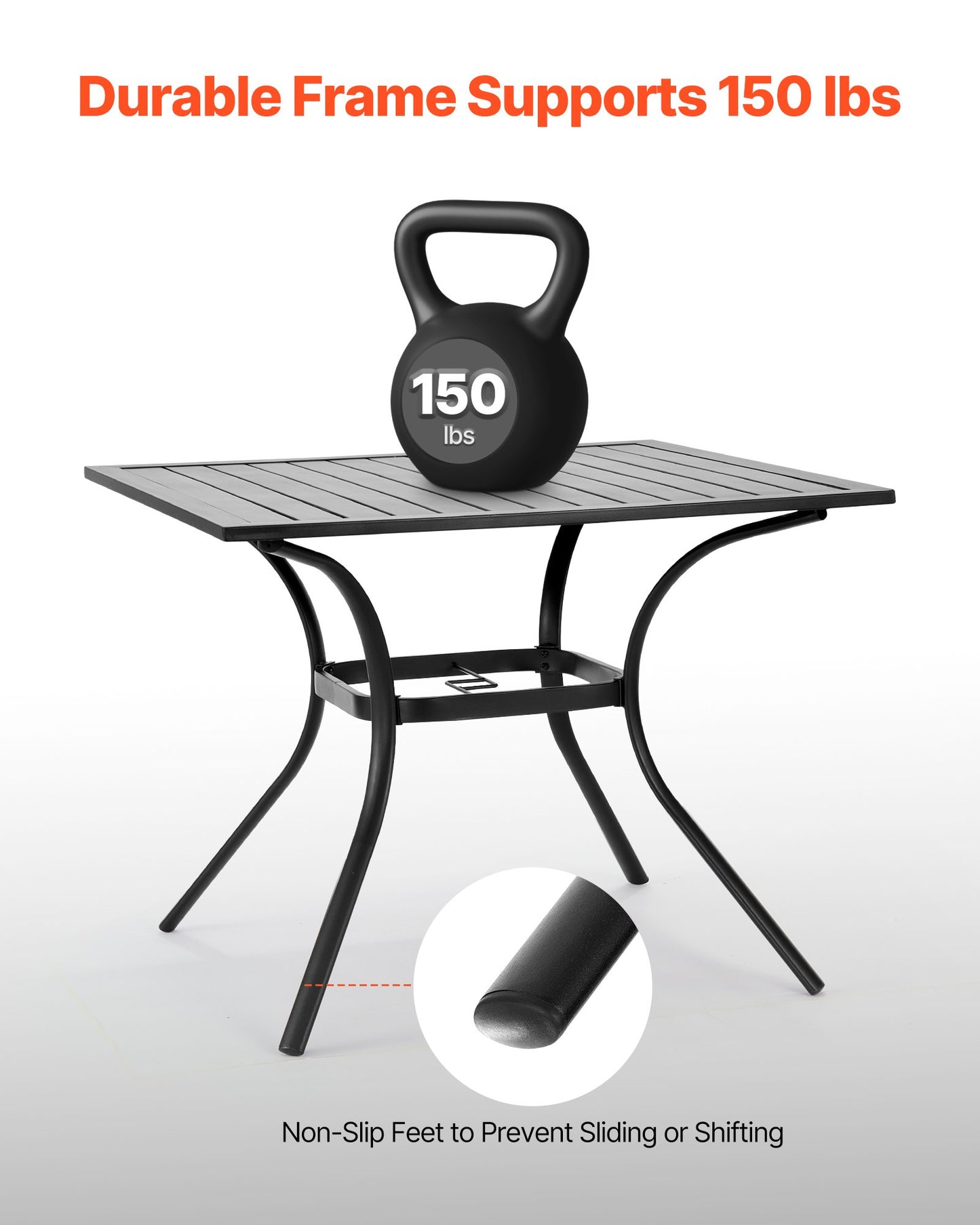 Gartentisch, quadratisch, 94 cm, Metall-Stahllatten, Bistrotisch für Terrasse und Garten, mit 38-mm-Schirmloch, wetterfest, schwarz