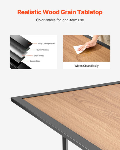 Gartentisch, 150 cm lang, rechteckig, Holzoptik, Stahllatten, Bistrotisch für 4–6 Personen, mit 38-mm-Schirmloch, wetterfest, für Rasen, Garten oder Veranda, braun