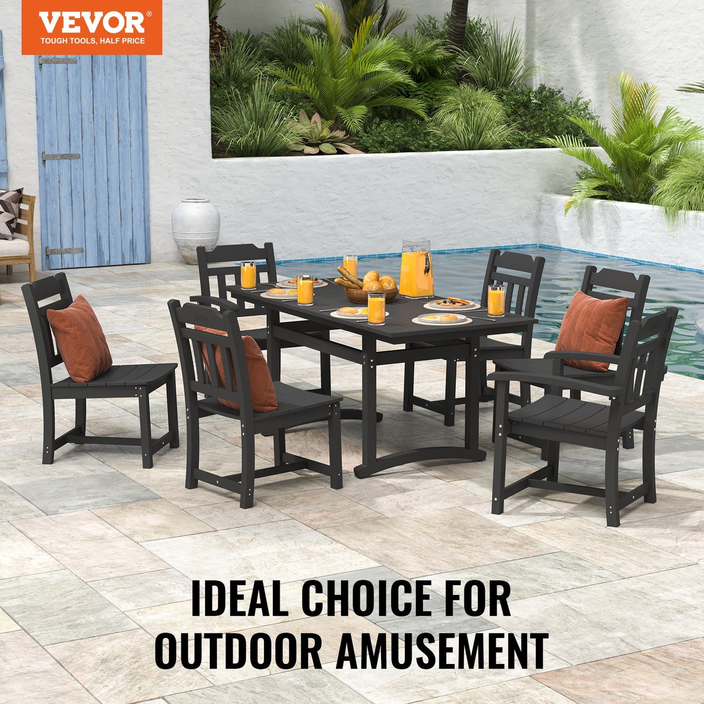 7 Pieces Patio Dining Set, Outdoor Rectangle Furniture Table and Chairs Set, All Weather Garden Furniture Table Sets, HIPS Patio Conversation Set, For Lawn, Deck, Backyard, Poolside, Black