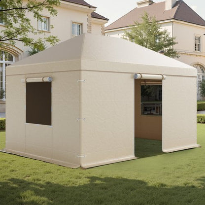 Winter Gazebo Cover Fits 3.08 x 4.39 m Hardtop Gazebos, All-Weather Gazebo Cover with Sidewalls & Windows, High-Density PE Material, Enclosed Storage Shelter Covers, Gazebos not Included