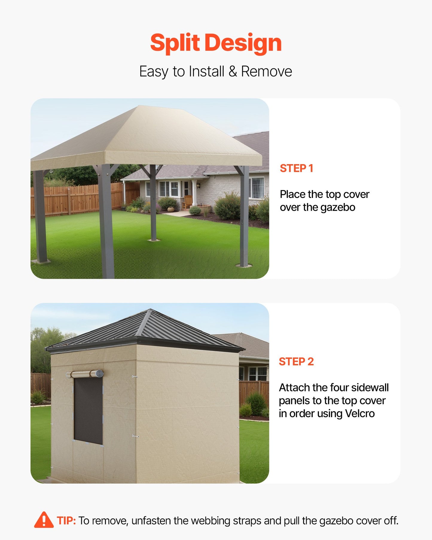 Winter Gazebo Cover Fits 3.08 x 4.39 m Hardtop Gazebos, All-Weather Gazebo Cover with Sidewalls & Windows, High-Density PE Material, Enclosed Storage Shelter Covers, Gazebos not Included