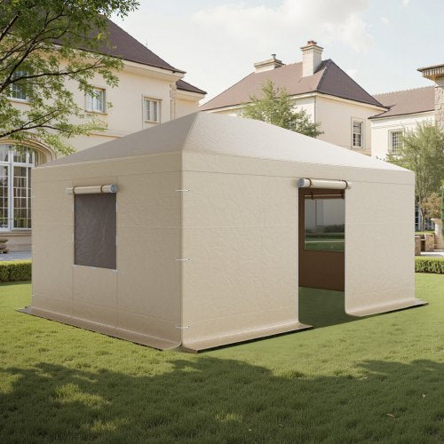 Winter Gazebo Cover Fits 3.68 x 4.9 m Hardtop Gazebos, All-Weather Gazebo Cover with Sidewalls & Windows, High-Density PE Material, Enclosed Storage Shelter Covers, Gazebos not Included