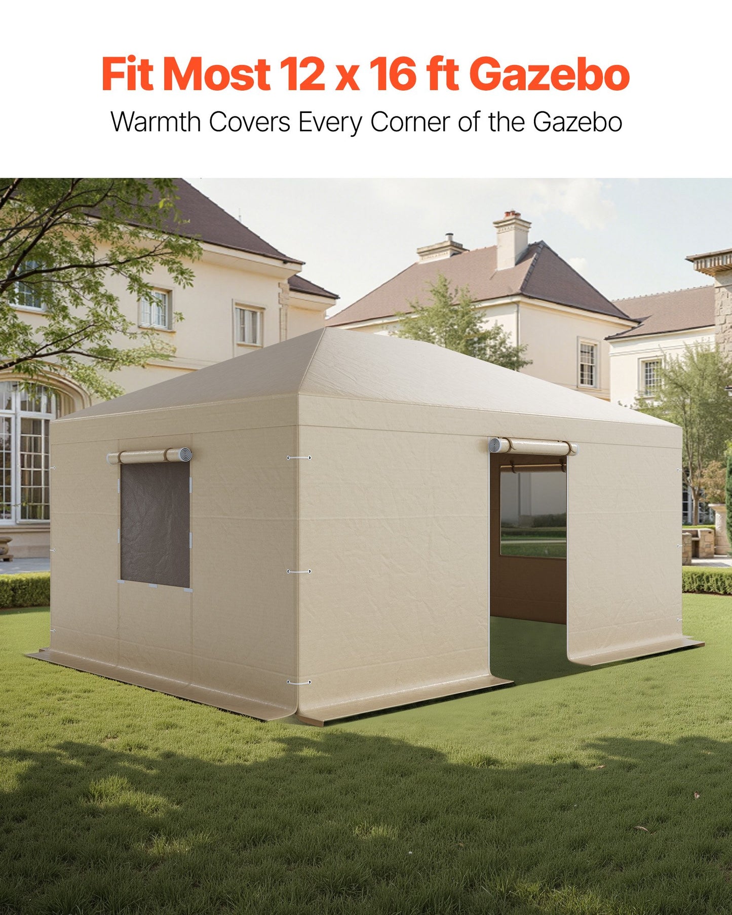 Winter Gazebo Cover Fits 3.68 x 4.9 m Hardtop Gazebos, All-Weather Gazebo Cover with Sidewalls & Windows, High-Density PE Material, Enclosed Storage Shelter Covers, Gazebos not Included