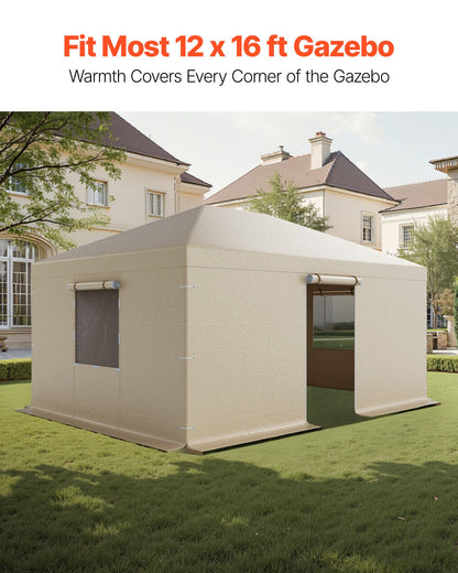 Winter Gazebo Cover Fits 3.68 x 4.9 m Hardtop Gazebos, All-Weather Gazebo Cover with Sidewalls & Windows, High-Density PE Material, Enclosed Storage Shelter Covers, Gazebos not Included