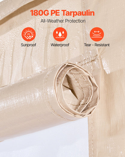 Winter Gazebo Cover Fits 3.68 x 4.9 m Hardtop Gazebos, All-Weather Gazebo Cover with Sidewalls & Windows, High-Density PE Material, Enclosed Storage Shelter Covers, Gazebos not Included