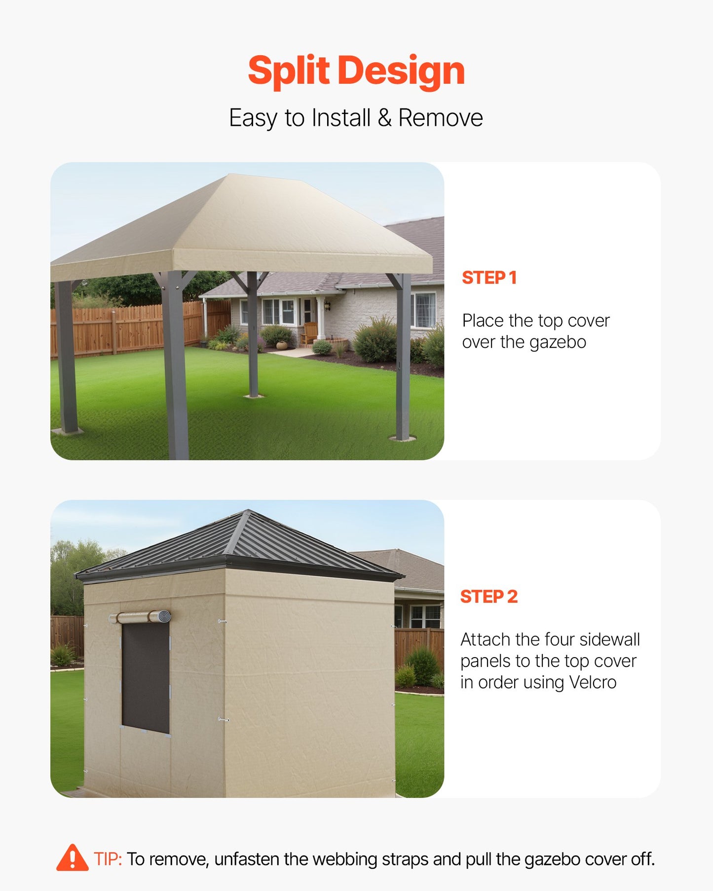 Winter Gazebo Cover Fits 3.68 x 4.9 m Hardtop Gazebos, All-Weather Gazebo Cover with Sidewalls & Windows, High-Density PE Material, Enclosed Storage Shelter Covers, Gazebos not Included