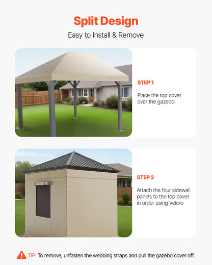 Winter Gazebo Cover Fits 3.68 x 4.9 m Hardtop Gazebos, All-Weather Gazebo Cover with Sidewalls & Windows, High-Density PE Material, Enclosed Storage Shelter Covers, Gazebos not Included