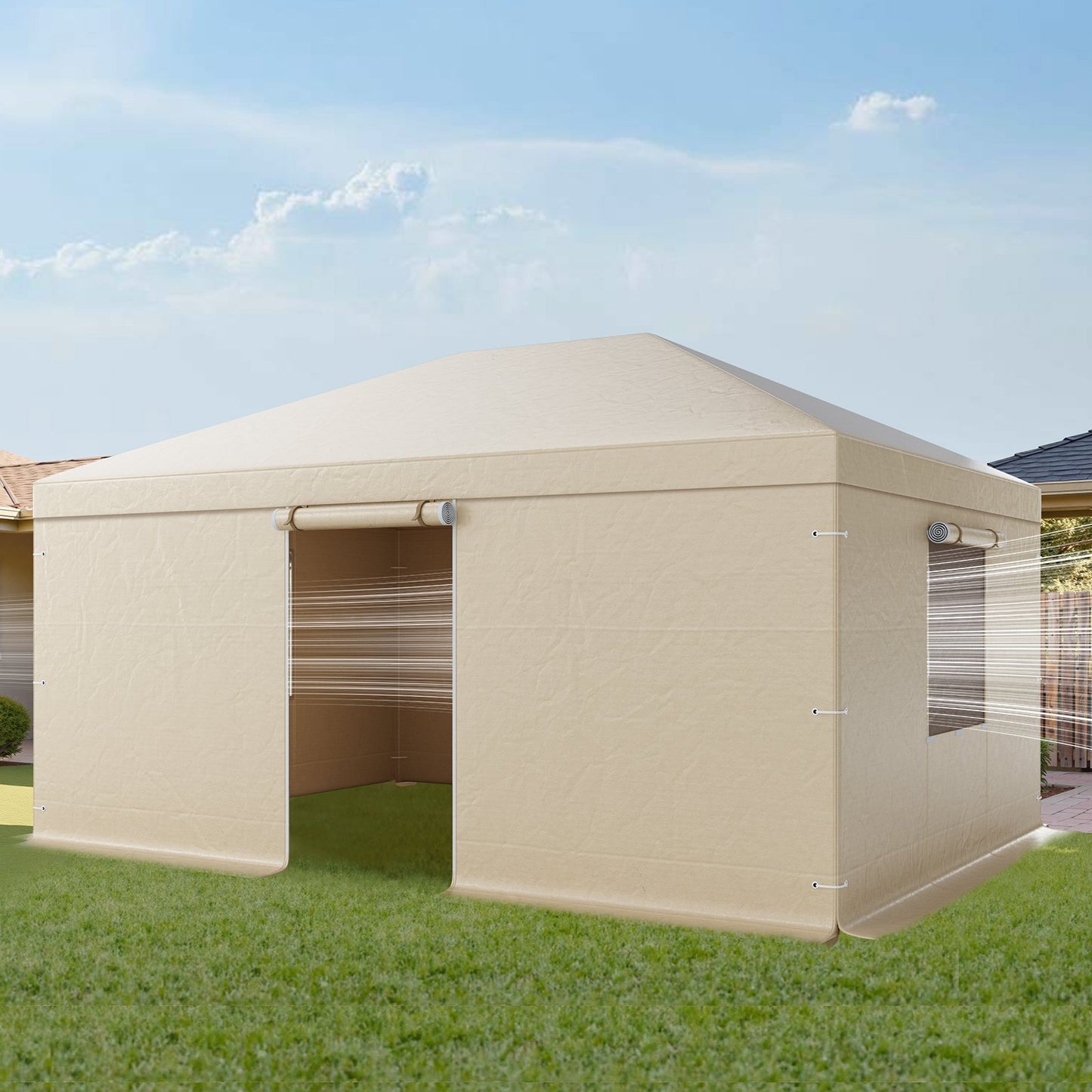 Winter Gazebo Cover Fits 3.68 x 4.9 m Hardtop Gazebos, All-Weather Gazebo Cover with Sidewalls & Windows, High-Density PE Material, Enclosed Storage Shelter Covers, Gazebos not Included