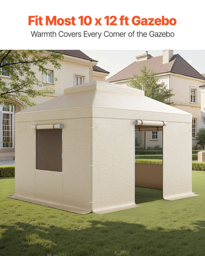 Winter Gazebo Cover Fits 3.05 x 3.65 m Hardtop Gazebos, All-Weather Double-Tiered Gazebo Cover with Sidewalls & Windows, High-Density PE Enclosed Storage Shelter Covers, Gazebos not Included