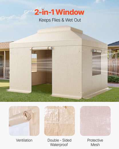 Winter Gazebo Cover Fits 3.05 x 3.65 m Hardtop Gazebos, All-Weather Double-Tiered Gazebo Cover with Sidewalls & Windows, High-Density PE Enclosed Storage Shelter Covers, Gazebos not Included