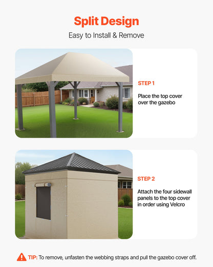 Winter Gazebo Cover Fits 3.05 x 3.65 m Hardtop Gazebos, All-Weather Double-Tiered Gazebo Cover with Sidewalls & Windows, High-Density PE Enclosed Storage Shelter Covers, Gazebos not Included