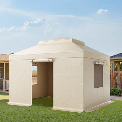 Winter Gazebo Cover Fits 3.05 x 3.65 m Hardtop Gazebos, All-Weather Double-Tiered Gazebo Cover with Sidewalls & Windows, High-Density PE Enclosed Storage Shelter Covers, Gazebos not Included