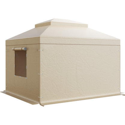 Winter Gazebo Cover Fits 3.05 x 3.65 m Hardtop Gazebos, All-Weather Double-Tiered Gazebo Cover with Sidewalls & Windows, High-Density PE Enclosed Storage Shelter Covers, Gazebos not Included