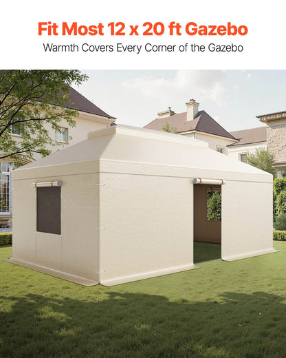 Winter Gazebo Cover Fits 3.66 x 6.10m Hardtop Gazebos, All-Weather Double-Tiered Gazebo Cover with Sidewalls & Mesh Windows, High-Density PE Enclosed Storage Shelter Covers, Gazebos not Included