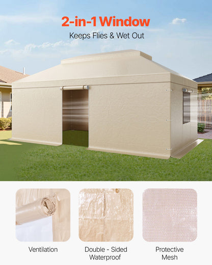 Winter Gazebo Cover Fits 3.66 x 6.10m Hardtop Gazebos, All-Weather Double-Tiered Gazebo Cover with Sidewalls & Mesh Windows, High-Density PE Enclosed Storage Shelter Covers, Gazebos not Included