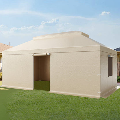 Winter Gazebo Cover Fits 3.66 x 6.10m Hardtop Gazebos, All-Weather Double-Tiered Gazebo Cover with Sidewalls & Mesh Windows, High-Density PE Enclosed Storage Shelter Covers, Gazebos not Included