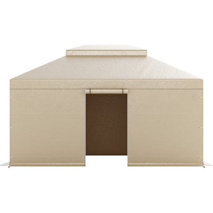 Winter-Pavillonabdeckung, passend für 3,66 x 4,87 m große Pavillons mit festem Dach, wetterfeste, zweistöckige Pavillonabdeckung mit Seitenwänden und Fenstern, geschlossene Lagerschutzabdeckung aus hochdichtem PE, Pavillons nicht im Lieferumfang enthalten