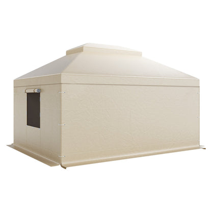 Winter-Pavillonabdeckung, passend für 3,66 x 4,87 m große Pavillons mit festem Dach, wetterfeste, zweistöckige Pavillonabdeckung mit Seitenwänden und Fenstern, geschlossene Lagerschutzabdeckung aus hochdichtem PE, Pavillons nicht im Lieferumfang enthalten
