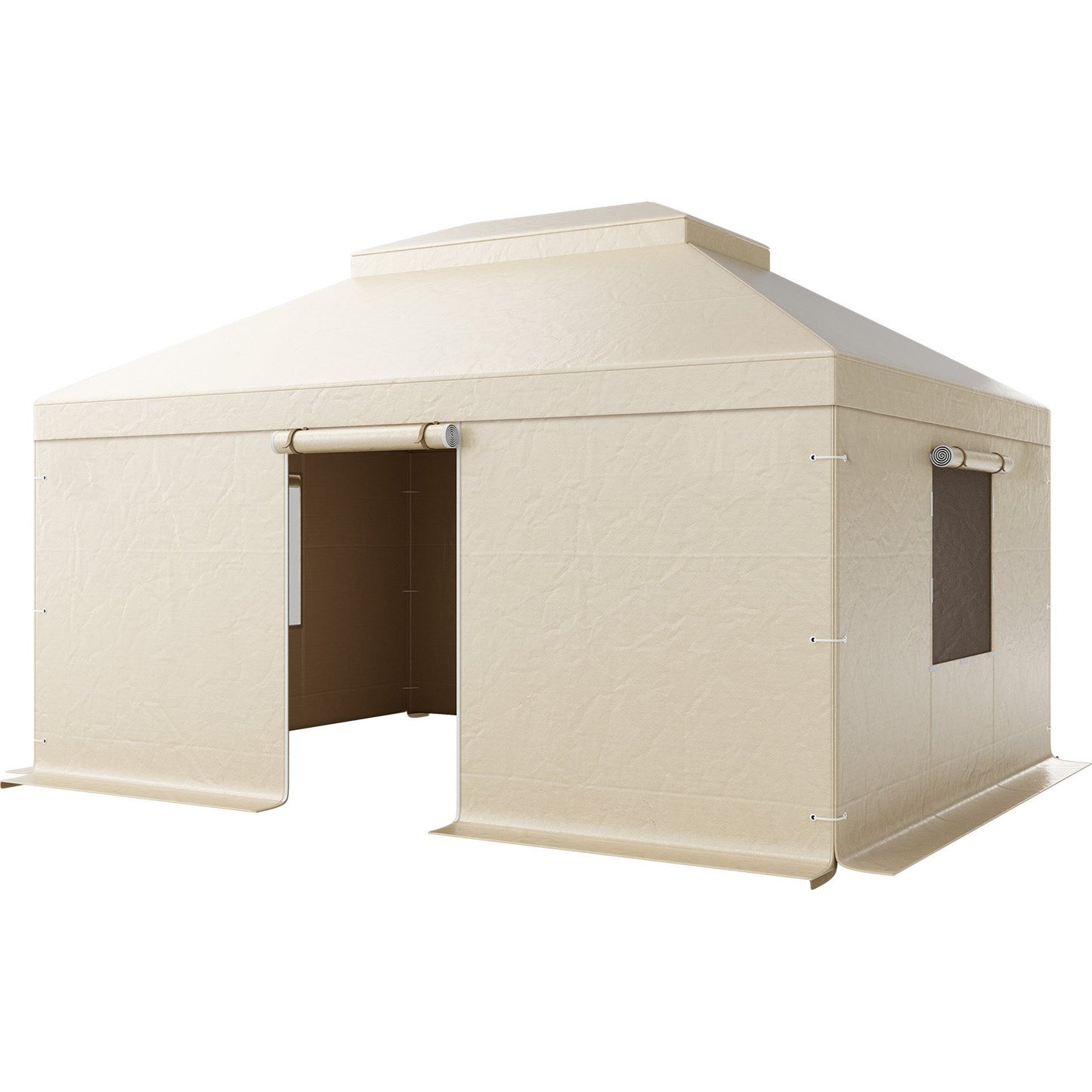 Winter-Pavillonabdeckung, passend für 3,66 x 4,87 m große Pavillons mit festem Dach, wetterfeste, zweistöckige Pavillonabdeckung mit Seitenwänden und Fenstern, geschlossene Lagerschutzabdeckung aus hochdichtem PE, Pavillons nicht im Lieferumfang enthalten