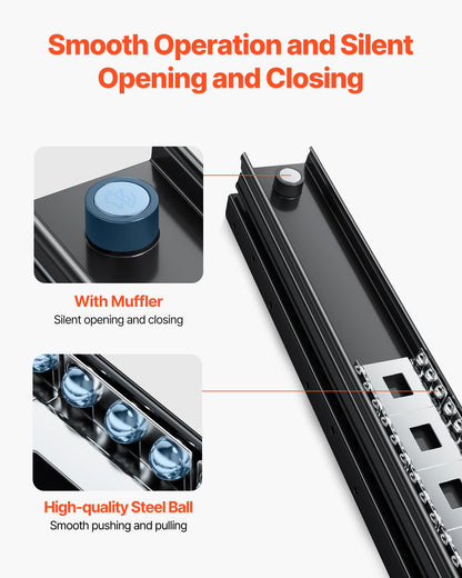 Undermount Drawer Slides, 16 inch, Full Extension Ball Bearing Under Stair Cabinet Rails, 260 LB Load Capacity Heavy Duty Bottom Stair Cabinet Glides Track Runners,for DIY Replacement, Black