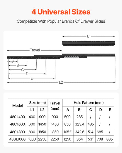 Undermount Drawer Slides, 24 inch, Full Extension Ball Bearing Under Stair Cabinet Rails, 260 LB Load Capacity Heavy Duty Bottom Stair Cabinet Glides Track Runners,for DIY Replacement, Black