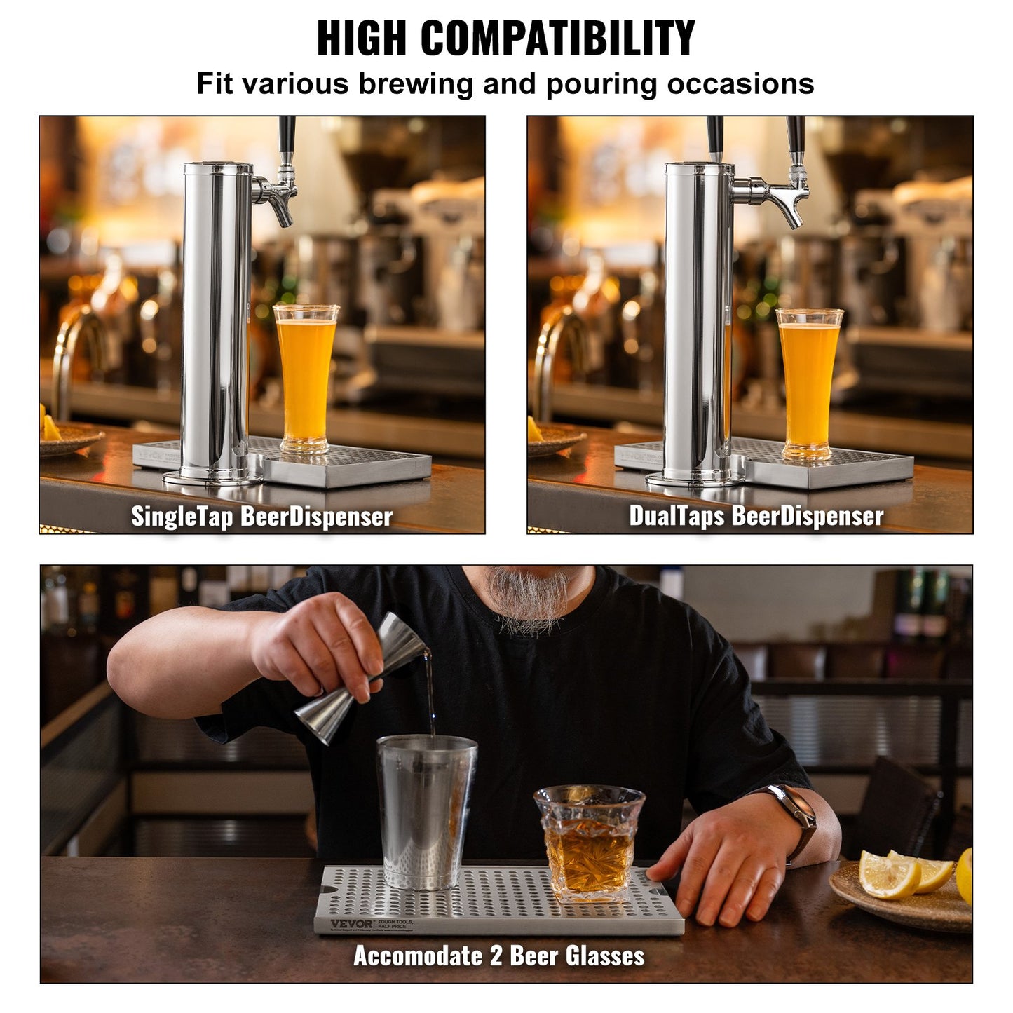 Beer Drip Tray, 304 Stainless Steel Kegerator Drip Trays with 4 Non-Slip Rubber Pads and Detachable Cover, Heat / Cold Resistant Beer Tower Drip Pan for Bar Restaurant Coffee Shop Home