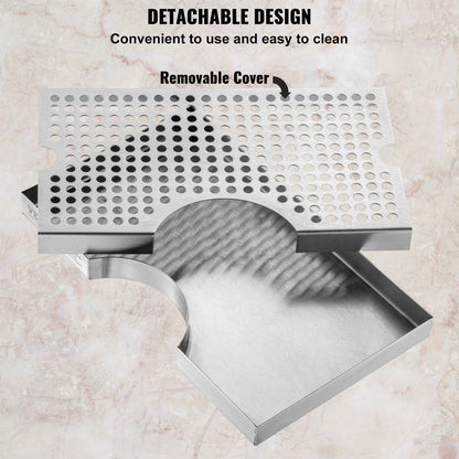 Kegerator Beer Drip Tray, 304 Stainless Steel Keg Drip Trays with 4 Non-Slip Rubber Pads and Detachable Cover, Heat / Cold Resistant Beer Tower Drip Pan for Bar Restaurant Coffee Shop Home