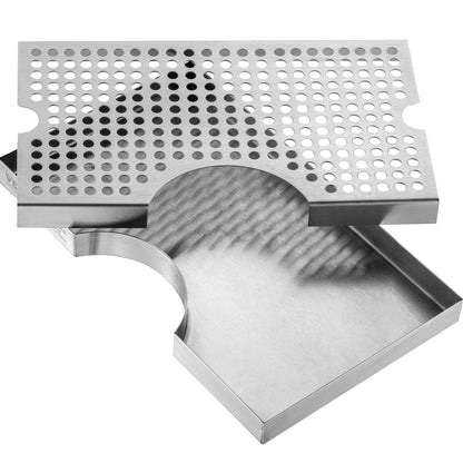Kegerator Beer Drip Tray, 304 Stainless Steel Keg Drip Trays with 4 Non-Slip Rubber Pads and Detachable Cover, Heat / Cold Resistant Beer Tower Drip Pan for Bar Restaurant Coffee Shop Home