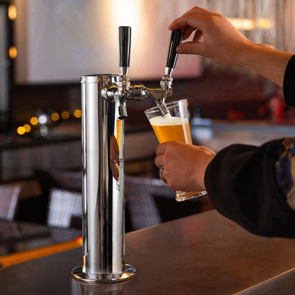 Kegerator Tower Kit, Dual Taps Beer Conversion Kit, Stainless Steel Keg Beer Tower Dispenser with Dual Gauge W21.8 Regulator & S-System Keg Coupler for Party Home