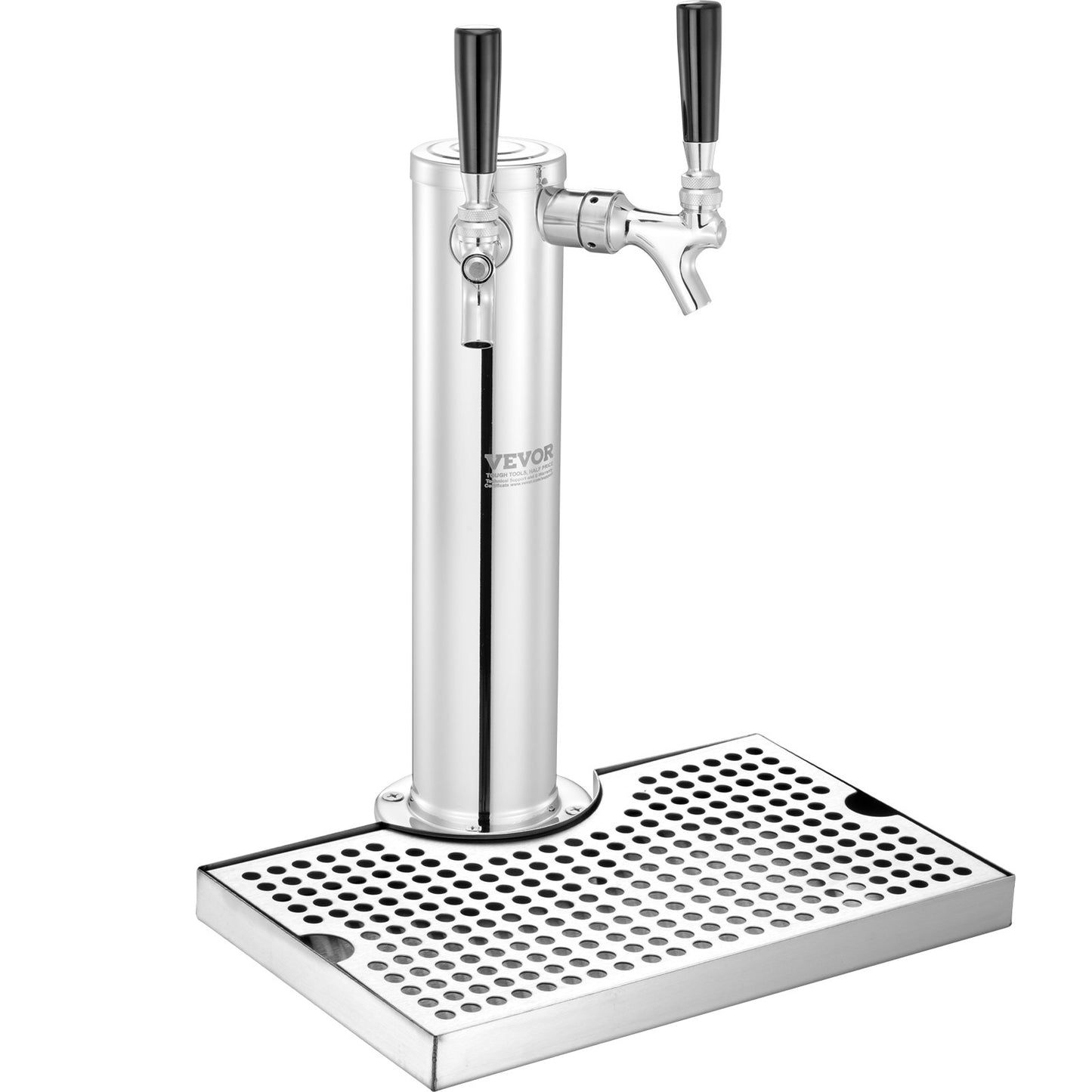Kegerator Tower Kit, Dual Taps Beer Conversion Kit, Stainless Steel Keg Beer Tower Dispenser with Dual Gauge W21.8 Regulator & S-System Keg Coupler, Beer Drip Tray for Party Home