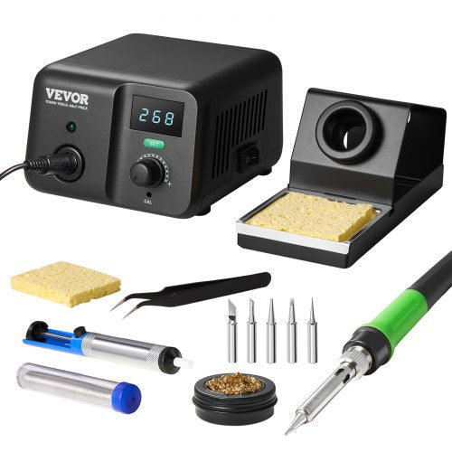 Soldering Iron Station, 70W Digital Display Soldering Station Kit, 122°F- 932°F Temp Control & Built-in Transformer, Auto Standby & Sleep Mode, with 5 Soldering Tips, Lead-Free Solder, Tweezers