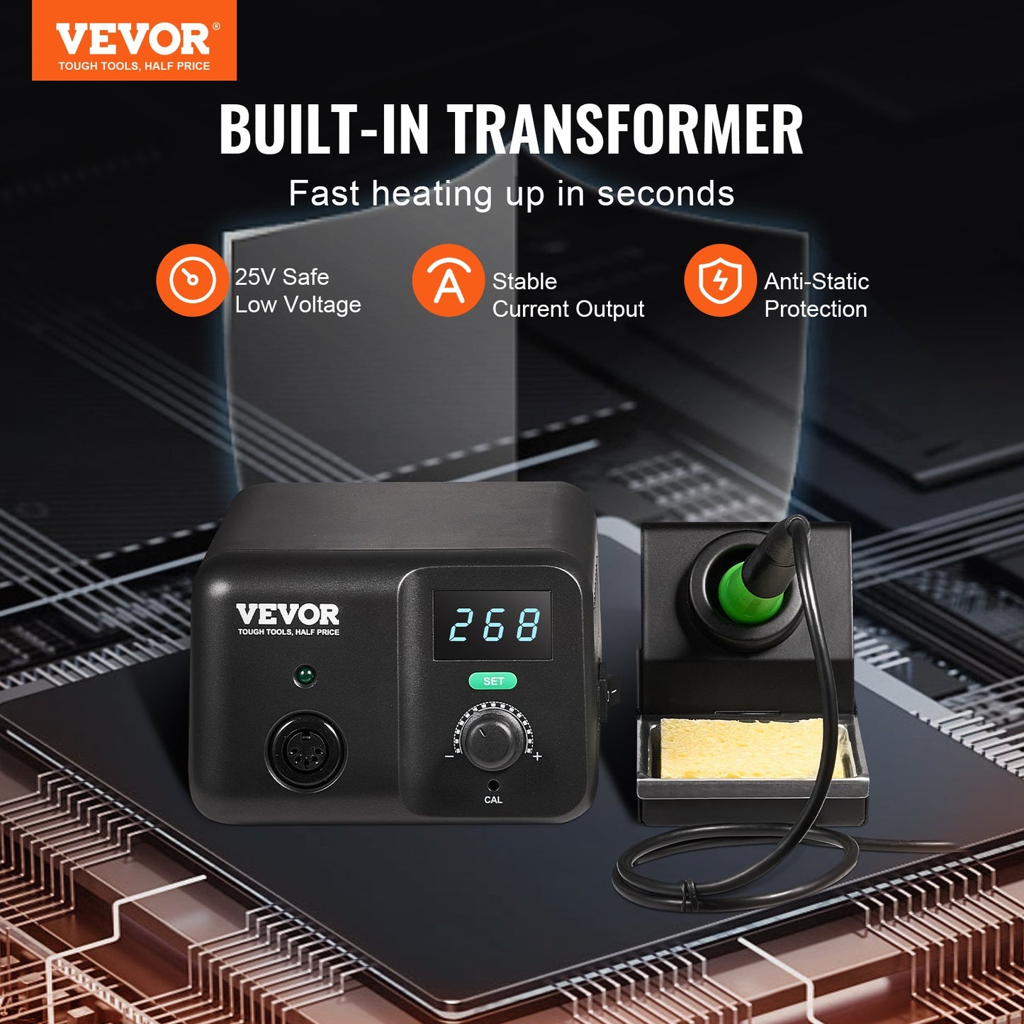 Soldering Iron Station, 70W Digital Display Soldering Station Kit, 122°F- 932°F Temp Control & Built-in Transformer, Auto Standby & Sleep Mode, with 5 Soldering Tips, Lead-Free Solder, Tweezers