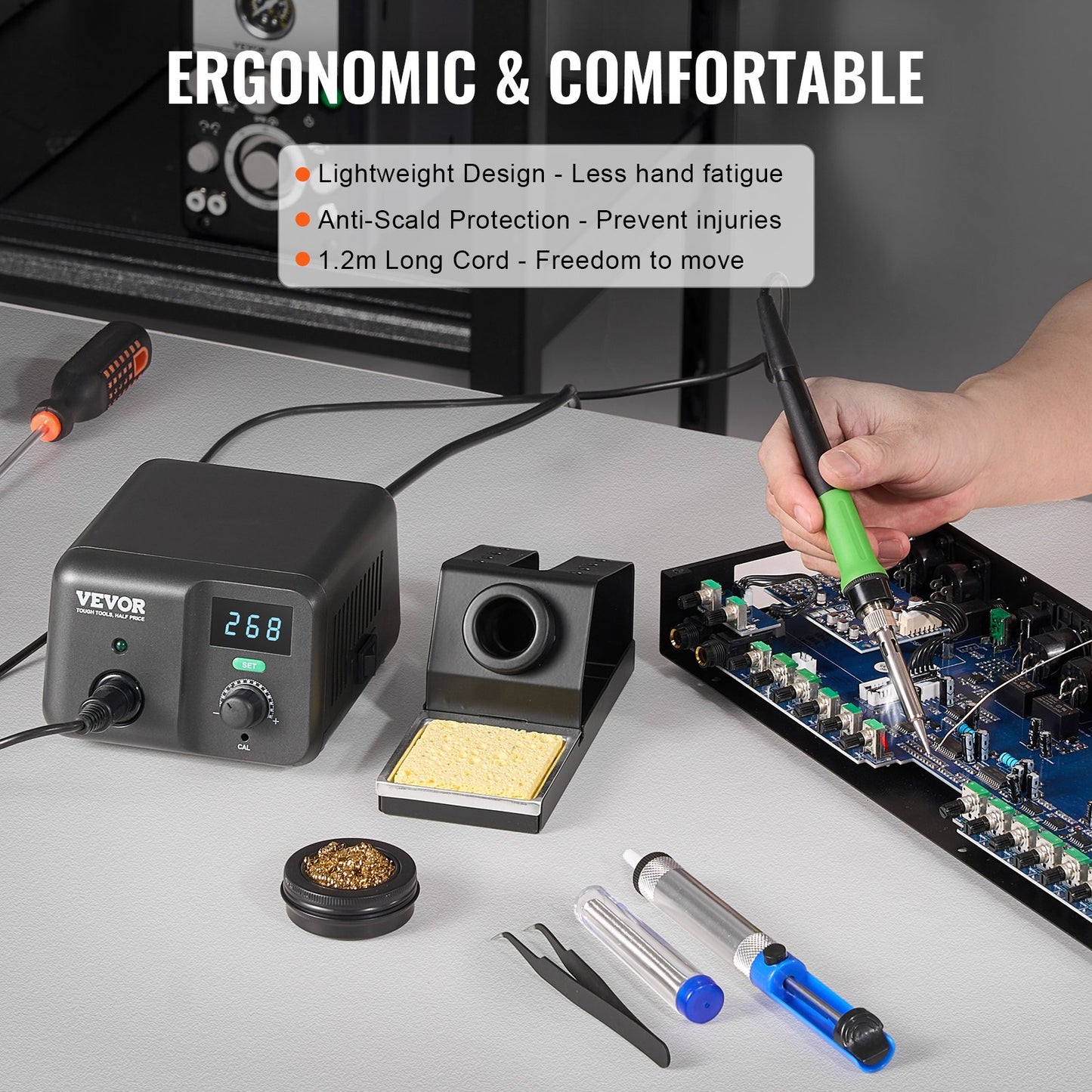Soldering Iron Station, 70W Digital Display Soldering Station Kit, 122°F- 932°F Temp Control & Built-in Transformer, Auto Standby & Sleep Mode, with 5 Soldering Tips, Lead-Free Solder, Tweezers