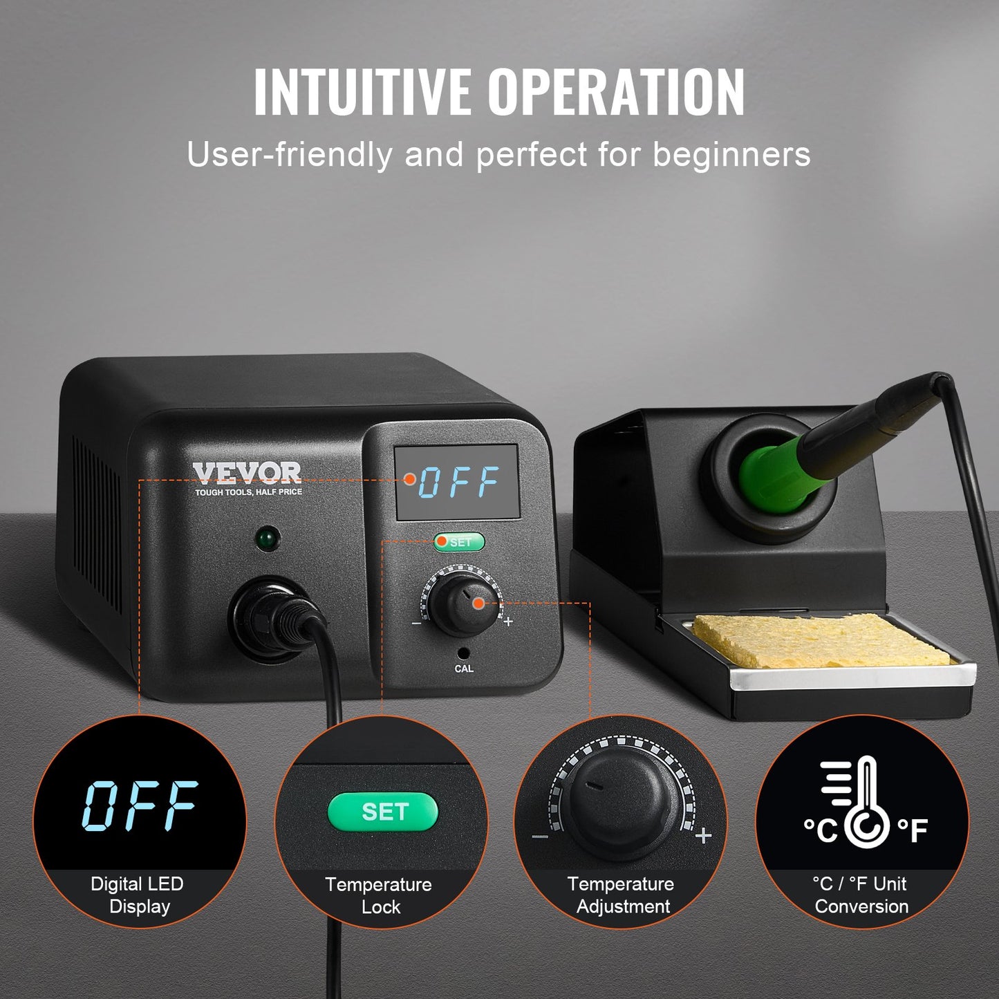 Soldering Iron Station, 70W Digital Display Soldering Station Kit, 122°F- 932°F Temp Control & Built-in Transformer, Auto Standby & Sleep Mode, with 5 Soldering Tips, Lead-Free Solder, Tweezers