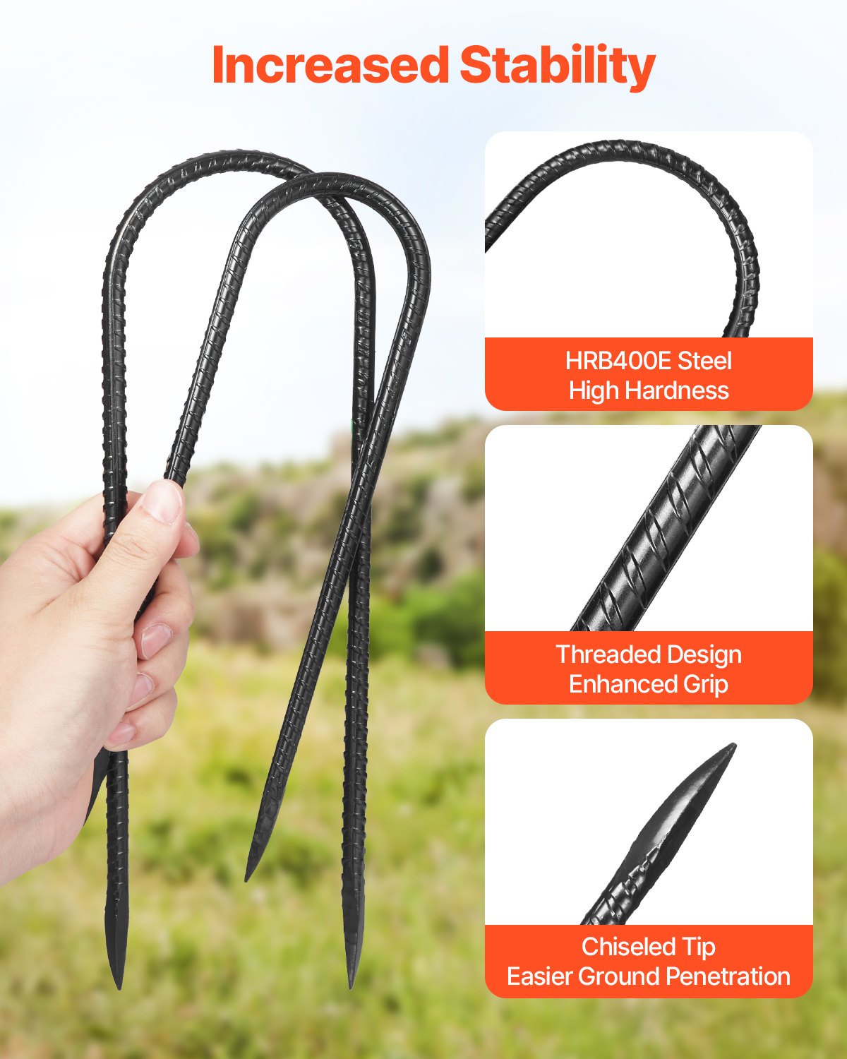 12-Zoll-8er-Packung Bewehrungsstäbe 304,8 x 82,04 mm Hochleistungs-U-förmige verzinkte Bodenanker