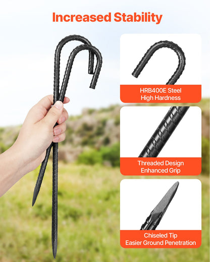 304,8 mm / 12-Inch 16 Pack Rebar Stakes Heavy Duty J Hook Galvanized Ground Anchors