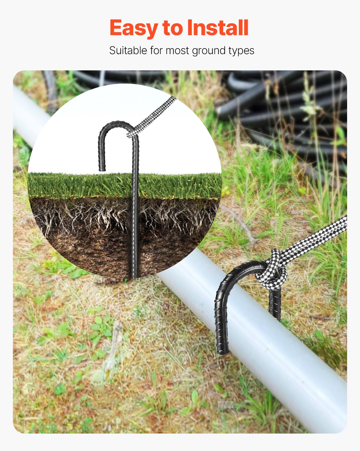 304,8 mm / 12-Inch 16 Pack Rebar Stakes Heavy Duty J Hook Galvanized Ground Anchors