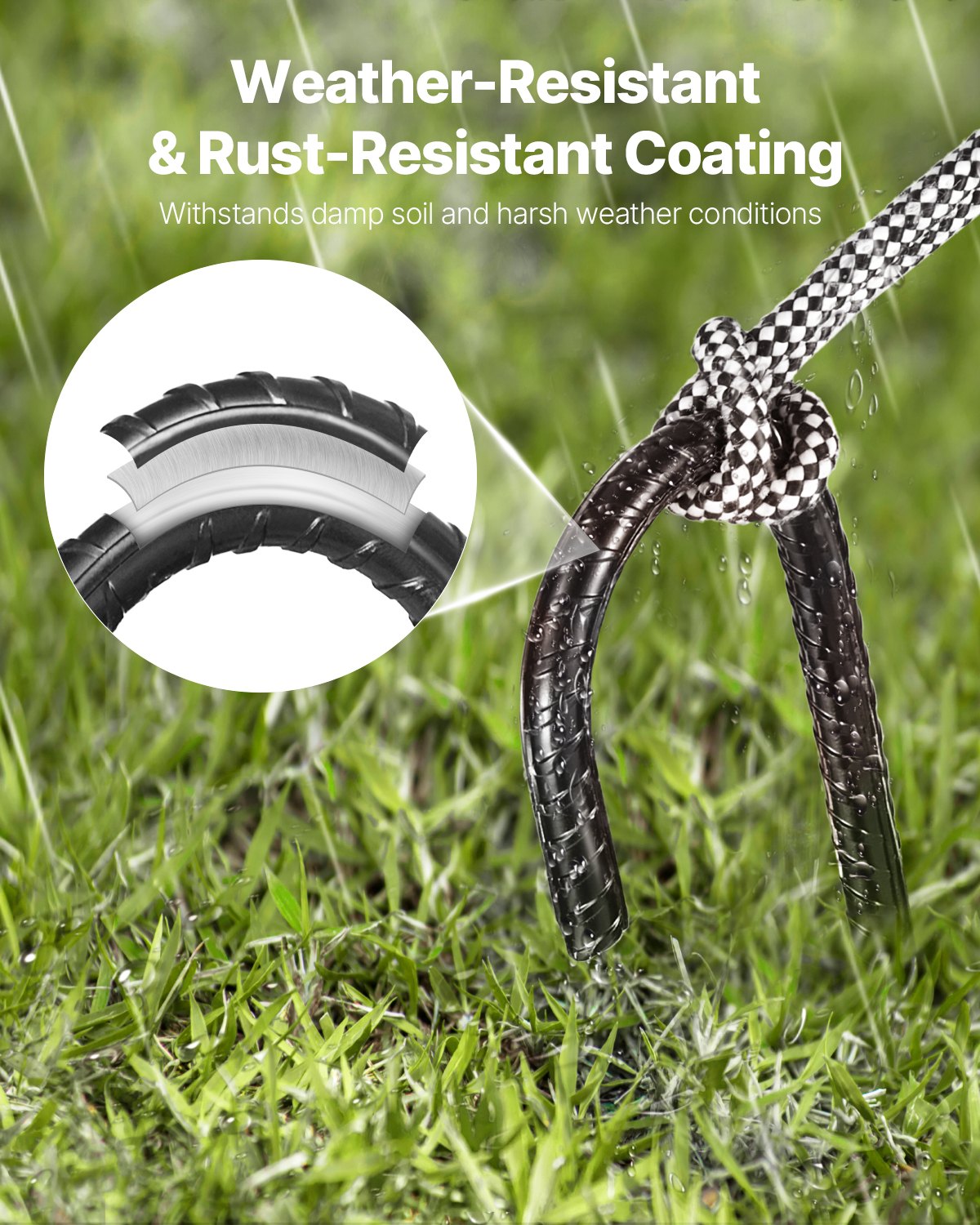 Rebar Stakes, 406,4 mm / 16-Inch, Heavy-Duty 0.4 in Diameter J Hook, Galvanized Steel Ground Anchors with Chisel Point End & Rust-Resistant Coating, for Gardening Support, Fence, Camping Tents (16-Pack)