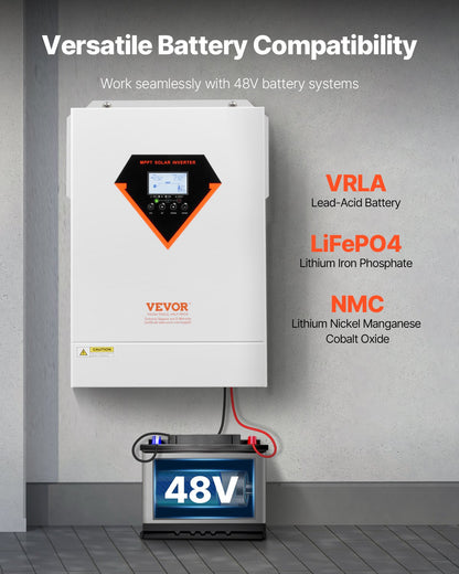 Hybrid Solar Inverter, 6000W, All in One Pure Sine Wave Power Inverter Charger, 48V DC to 220/230V AC, with Built-in WIFI 120A MPPT Solar Controller, for Off-Grid System Lead Acid Lithium Battery