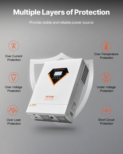 Hybrid Solar Inverter, 6000W, All in One Pure Sine Wave Power Inverter Charger, 48V DC to 220/230V AC, with Built-in WIFI 120A MPPT Solar Controller, for Off-Grid System Lead Acid Lithium Battery